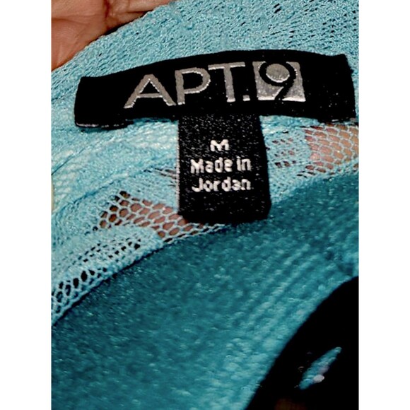 Apt 9 Womens Top ASO Rachel Green M Teal Floral Lace Short Sleeve V Neck Sheer - Picture 2 of 6